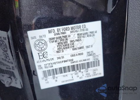 2012 Ford F150 Super Cab from USA, damaged, VIN 1FTFX1ETXCFB67322